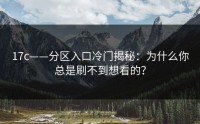 17c——分区入口冷门揭秘：为什么你总是刷不到想看的？