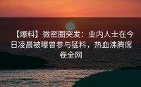 【爆料】微密圈突发：业内人士在今日凌晨被曝曾参与猛料，热血沸腾席卷全网