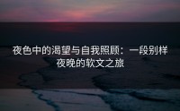夜色中的渴望与自我照顾:一段别样夜晚的软文之旅